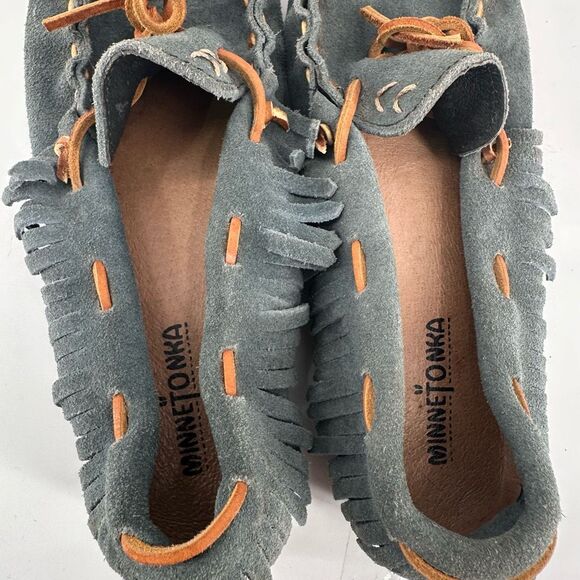 Minnetonka Southwestern Fringe Size 8.5 Suede Moccasins Loafers Boho Hard Sole - Picture 9 of 9